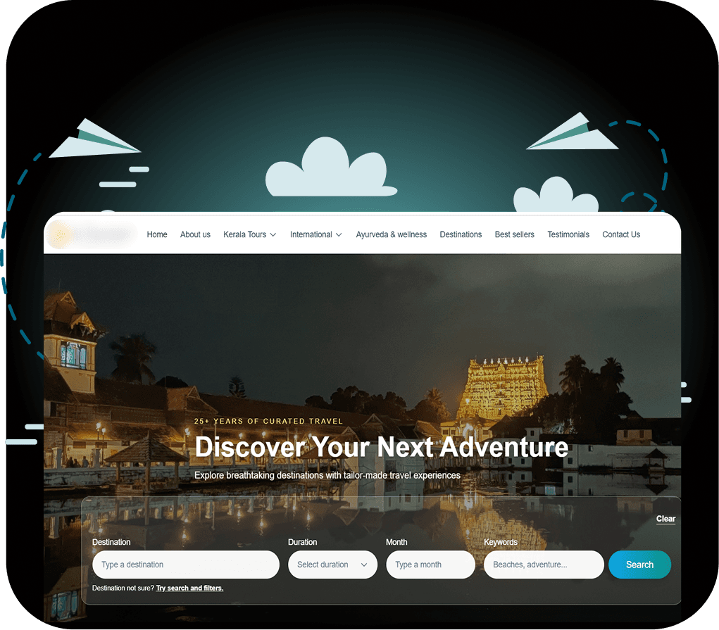 Travel and Tour Experiences website interface