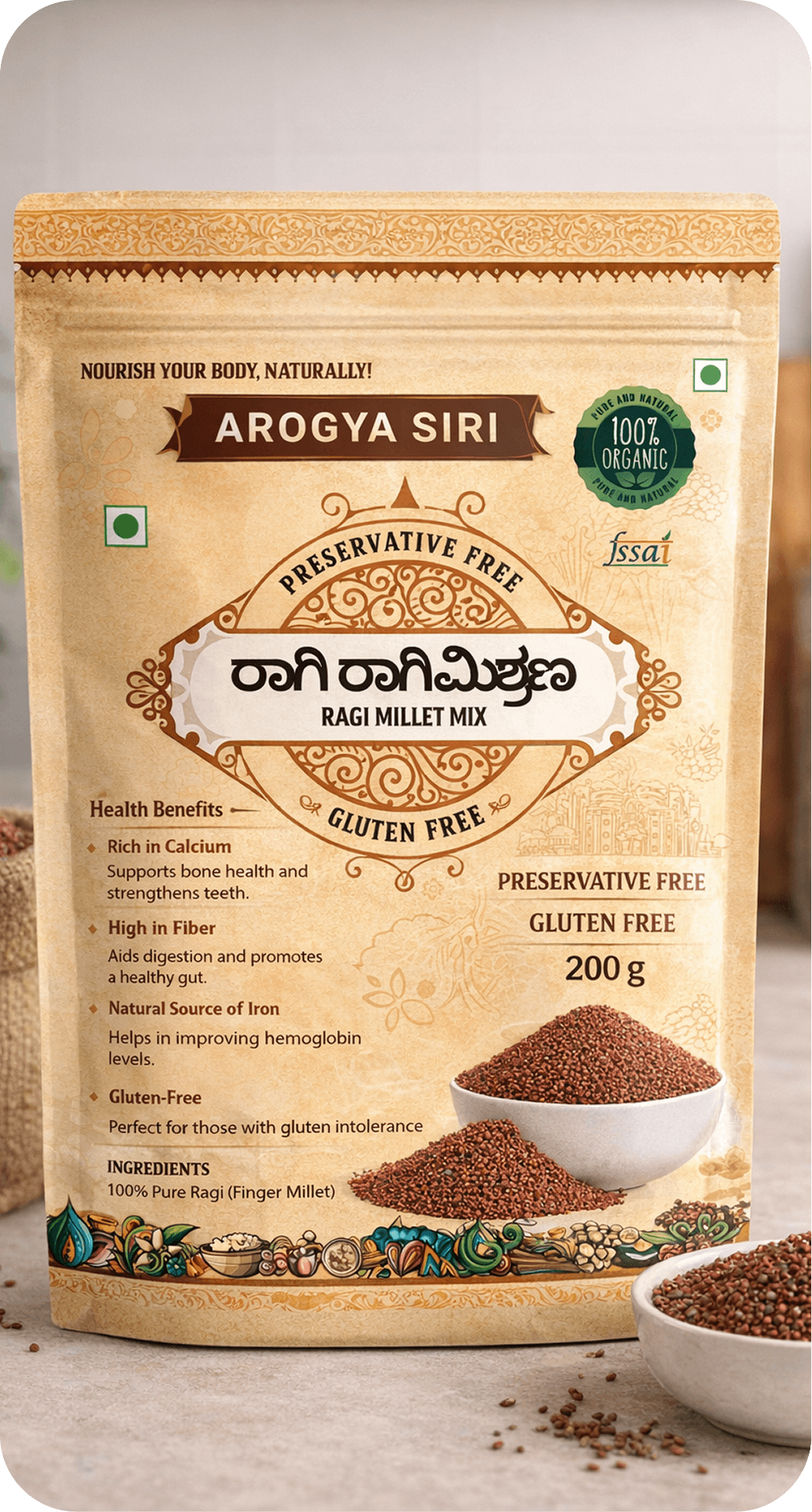 Arogya Siri Ragi Millet packaging design
