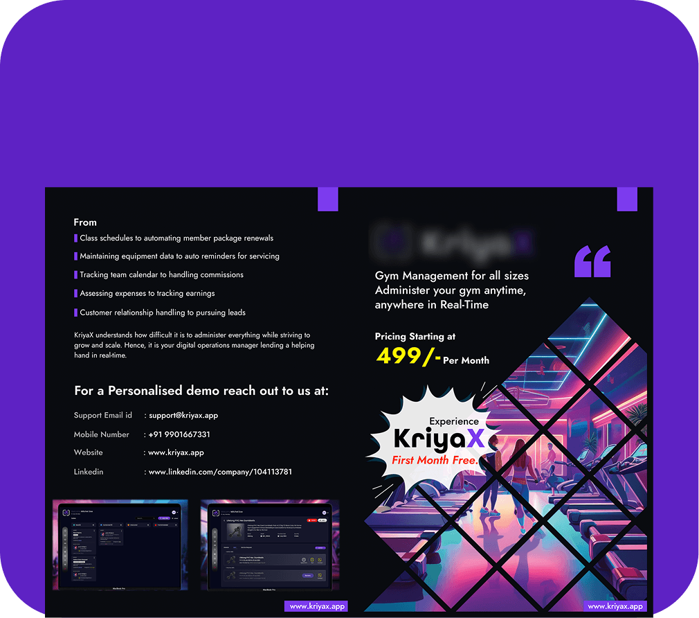 KriyaX gym management collateral